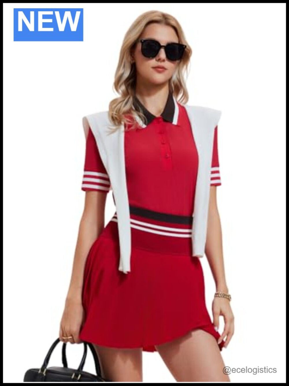 Women's 2 Piece Tennis Skirt Set Preppy Polo Top & High Waisted Pleated Skort